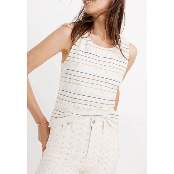 Madewell Texture & Thread Tank Top Rainbow Stripe Sleeveless Casual Size XL - Picture 1 of 7